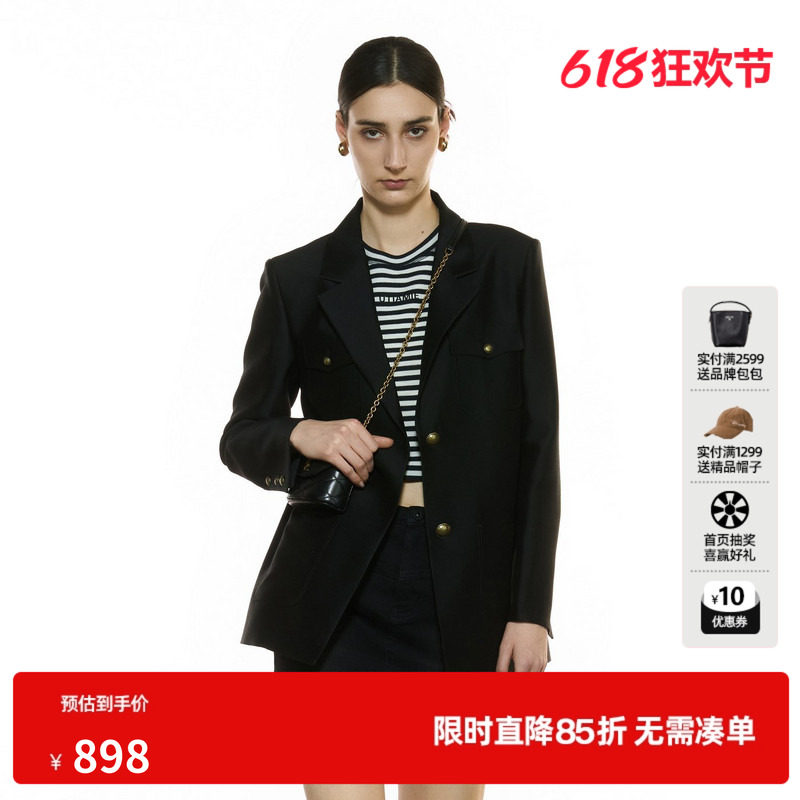 U/T复古正肩绵西装外套女 简约通勤休闲上衣尤缇2025秋季羊毛混纺