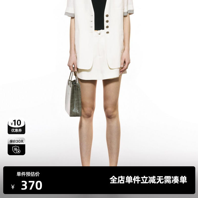 U/TI亚麻西装短裙裤女百搭通勤简约高腰显瘦短裤尤缇2025秋季新款