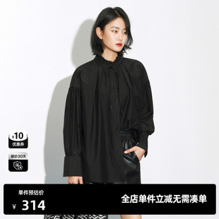 秋季 时尚 古典光泽感上衣尤缇时尚 新款 TI黑色宫廷风蚕丝衬衫 女装