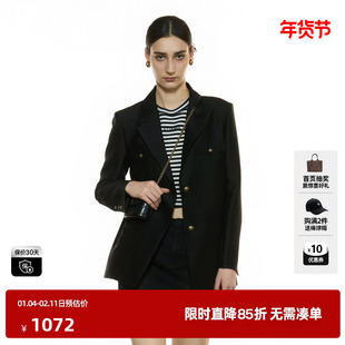 U/T复古正肩绵羊毛西装外套女 简约通勤休闲上衣尤缇2025秋季新款