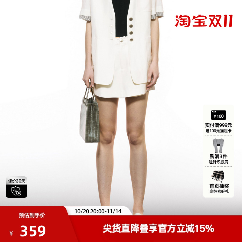 U/TI亚麻西装短裙裤女百搭通勤简约高腰显瘦短裤尤缇2025秋季新款