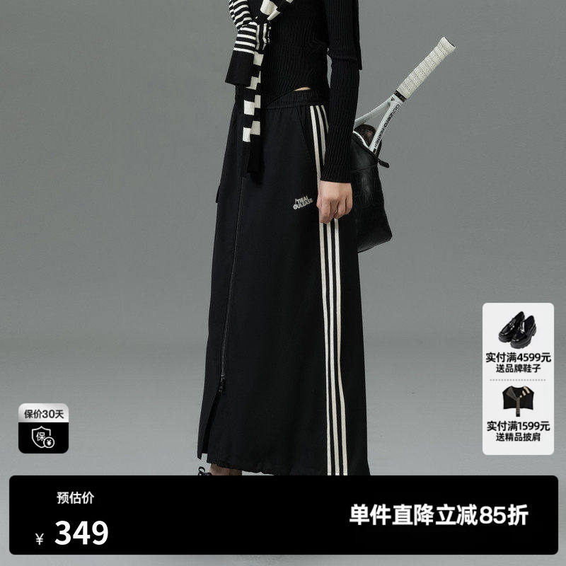 U/TI黑色网球运动风半身裙女百搭棉感拉链工装裙尤缇2025春季新款