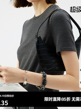 U/TI深灰色莱赛尔短袖T恤女圆领修身正肩薄内搭 尤缇2025夏季新款