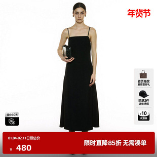 U/T黑色吊带连衣裙女装 简约修身优雅大气小黑裙尤缇2025秋季新款