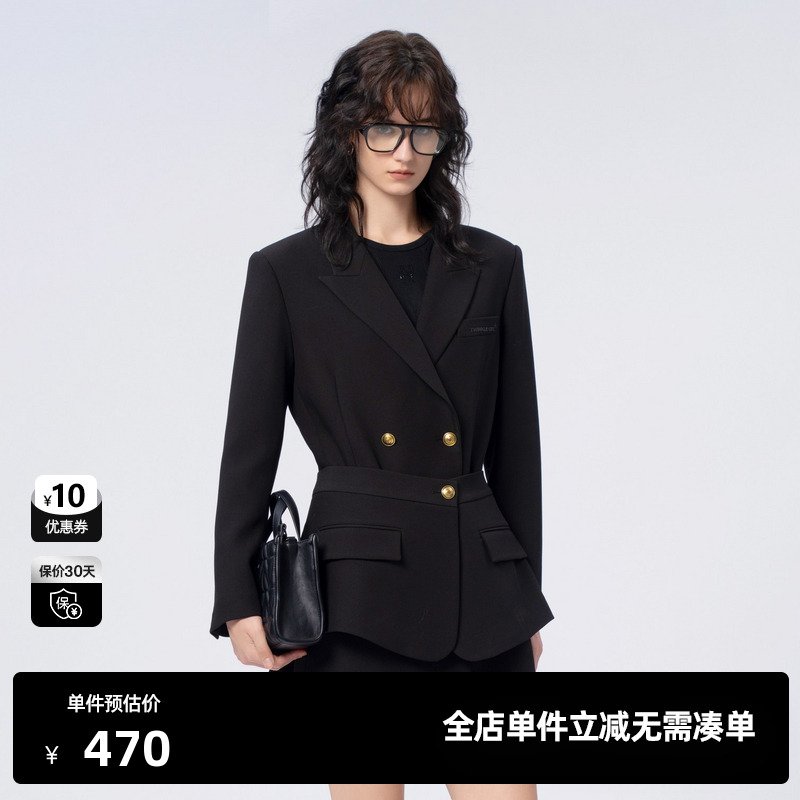 U/TI黑色腰封多穿西装外套女时尚高级感外搭上衣尤缇时尚秋季新款