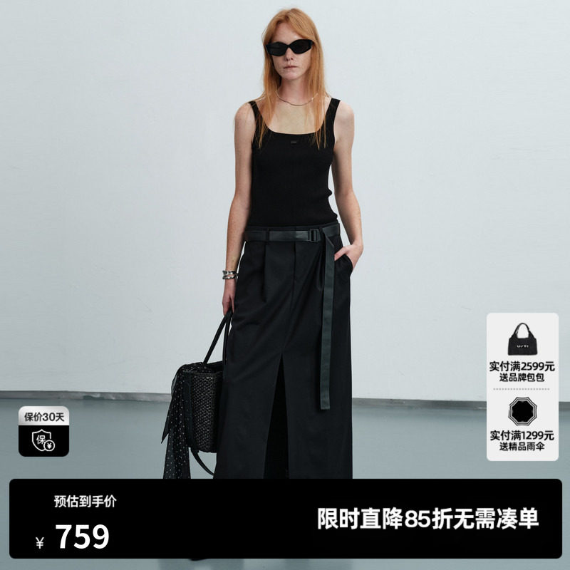 U/TI黑色背心连衣裙女吊带拼接工装直筒薄半身裙尤缇2026夏季新款