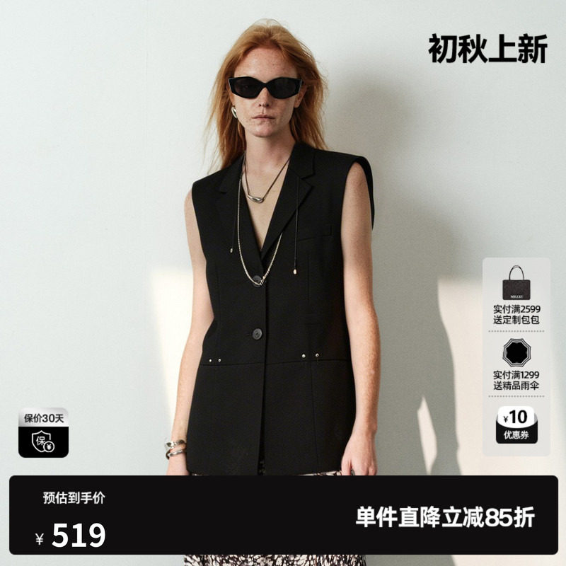U/TI黑色百搭单排扣西装马甲女直筒外穿搭配马夹尤缇2026夏季新款