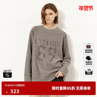 U/TI美式复古风卫衣女烫钻廓感慵懒休闲圆领上衣尤缇2025冬季新款