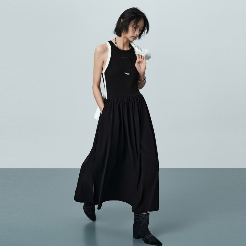U/TI黑白色无袖背心连衣裙女挖肩修身A字半身裙 尤缇2026夏季新款