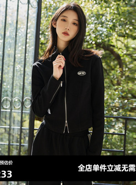 U/TI黑色双开拉链运动风外套女百搭短款休闲上衣尤缇时尚春季新款