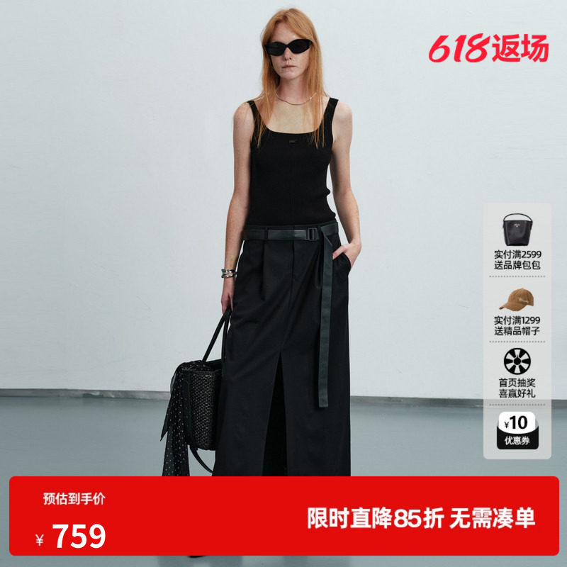 U/TI黑色背心连衣裙女吊带拼接工装直筒薄半身裙尤缇2026夏季新款