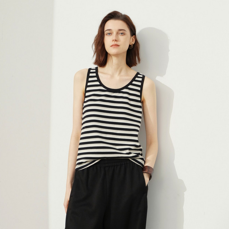 U/TI棉感条纹背心女黑白简约遮副乳显瘦打底吊带尤缇2026春季新款