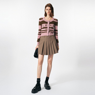 TI撞色提花条纹开衫 新款 女装 上衣尤缇2025春季 百搭圆领甜酷毛衫