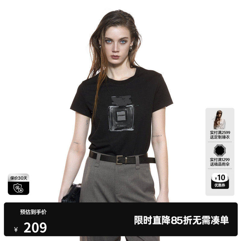 U/TI正肩香水系列小版T恤女装 晕染烫钻短袖上衣尤缇2025秋季新款