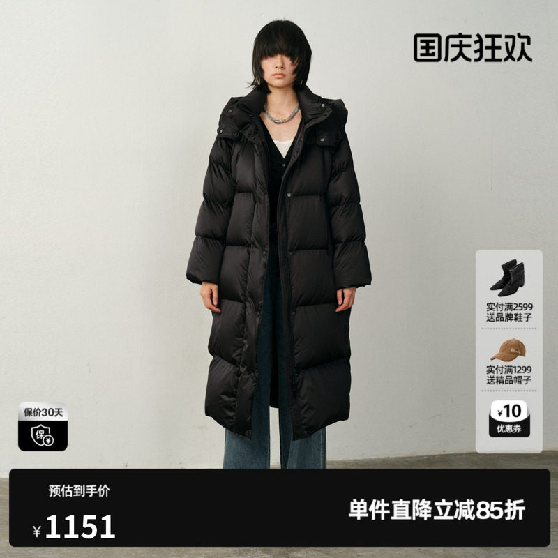 U/TI立领泡芙蓬松连帽长款羽绒服女装白鸭绒外套尤缇2025冬季新款
