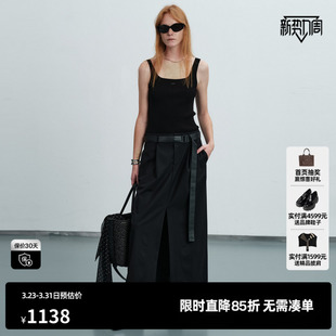 新款 直筒薄半身裙尤缇2026夏季 TI黑色背心连衣裙女吊带拼接工装