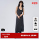 新款 TI深灰色抽褶开衩背心裙女百搭显瘦简约连衣裙尤缇时尚 秋季