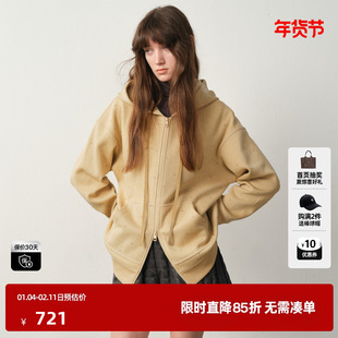 U/TI廓感棉质连帽卫衣女简约加绒大版运动风外套尤缇2025冬季新款