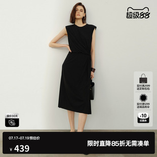 U/TI黑色高腰无袖连衣裙女圆领休闲松紧A字中裙 尤缇2026夏季新款