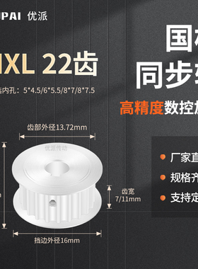 同步带轮MXL22齿A齿宽7/11内孔5*4.5 6*5.5 8*7.5D孔机械型同步轮