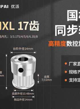 同步带轮MXL17齿K型齿宽7/11内孔4 5 6 8 10MXL37KP5机械型同步轮