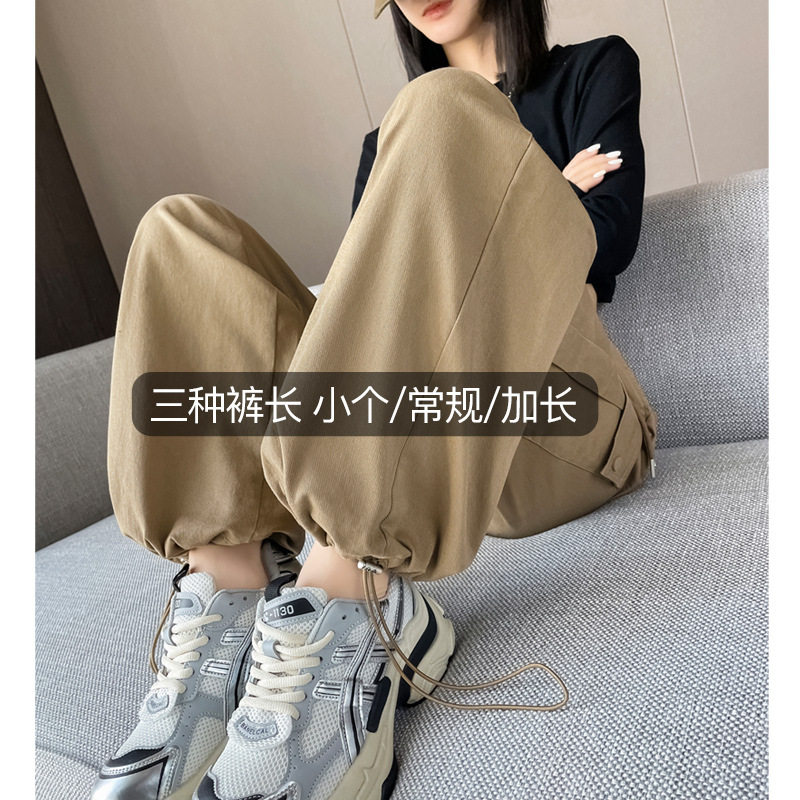 郑州女裤超酷炸街美式工装裤女薄款加长高腰黑色显瘦休闲裤23200