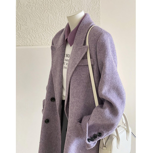 温柔紫色呢子大衣女秋冬2025年新款毛呢外套高级感小个子短款韩系