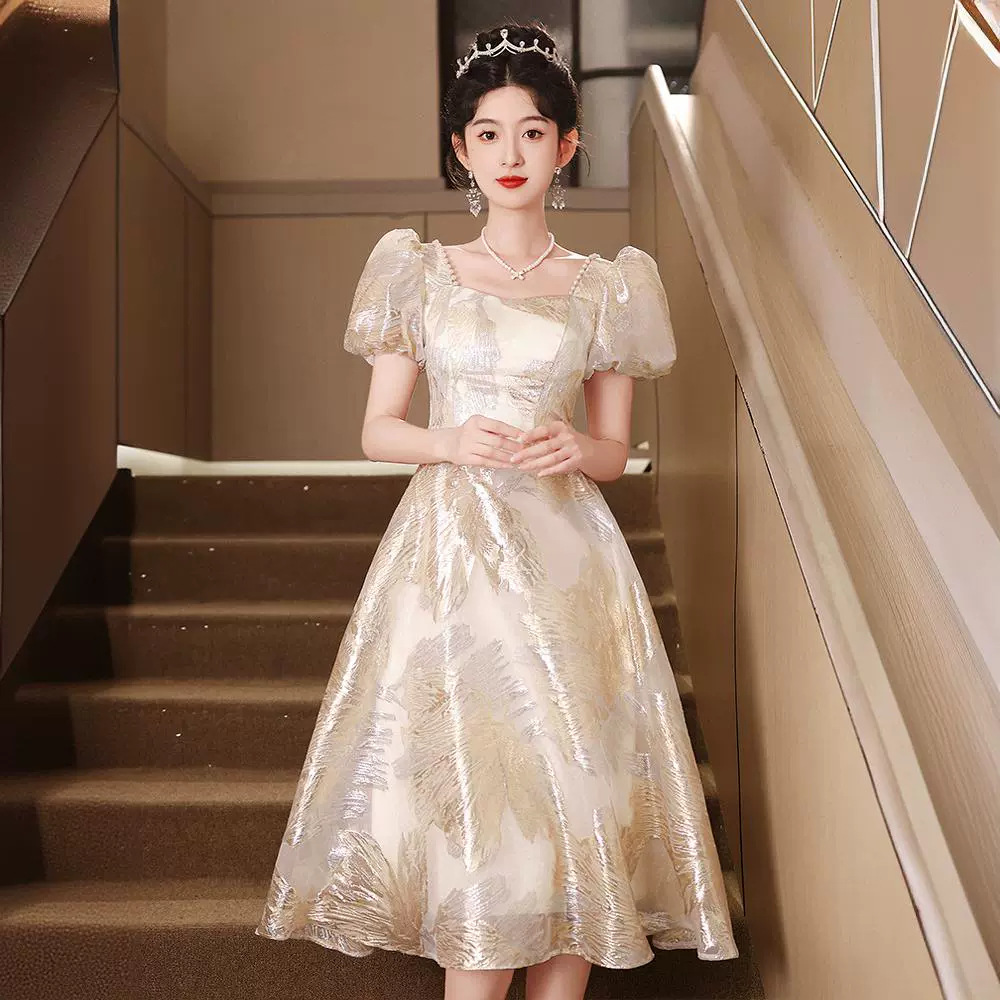 法式小个子晚礼服女2025新款高级感端轻奢小众艺考主持成人连衣裙