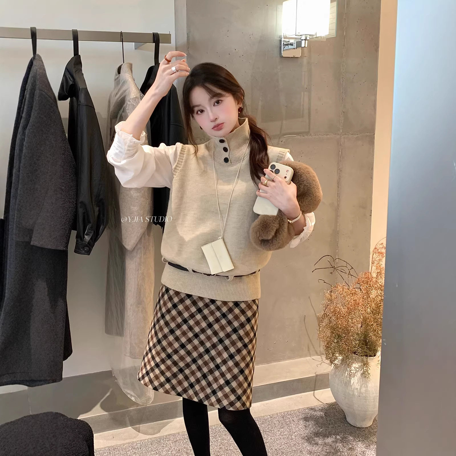 Y.JIA伊嘉早春法式高领针织马甲+叠穿长袖T恤两件套装女,童装/婴儿装/亲子装,马甲,淘宝优惠券,粉丝福利购,淘宝优惠卷