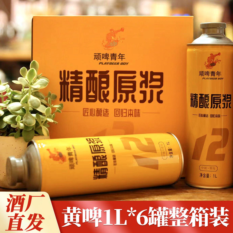 顽啤青年1升6罐山东12度黄啤酒