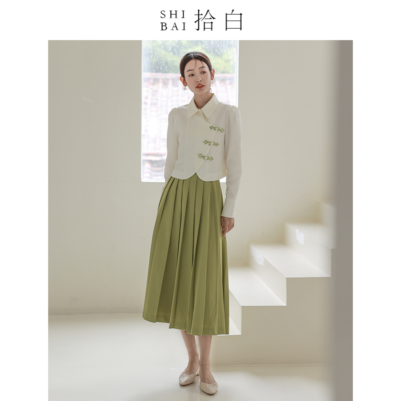 拾白新中式日常质感上衣半裙套装