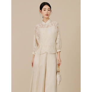 SHIBAI拾白2025新款 改良旗袍上衣 烧花立领盘扣国风遮肉显瘦新中式