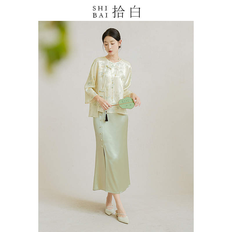 SHIBAI拾白新中式真丝上衣初夏原创高端国风禅意茶服改良盘扣圆领