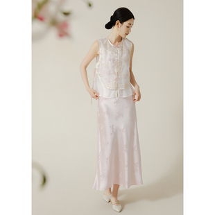 SHIBAI拾白 花枝 夏无袖马甲重工刺绣珍珠边圆领新中式国风上衣