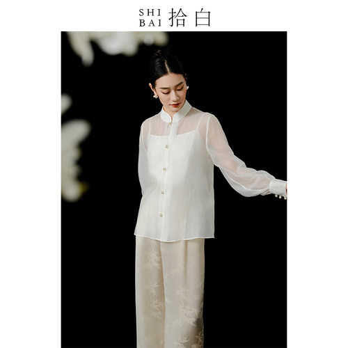 拾白春夏薄款立领衬衫国风上衣