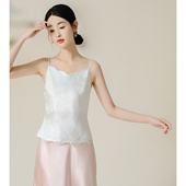 SHIBAI拾白新中式 显瘦冠乐皱山水提花百搭打底女吊带 蕾丝花边修身