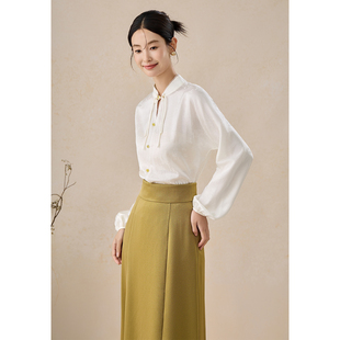 SHIBAI拾白 林深时见鹿 新中式2025秋款慵懒日常国风提花衬衫上衣