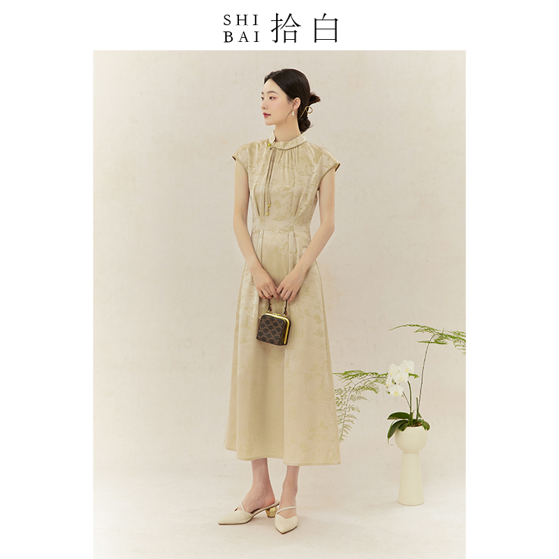 SHIBAI拾白新中式连衣裙夏季新款原创国风裙子女盘扣醋酸改良旗袍