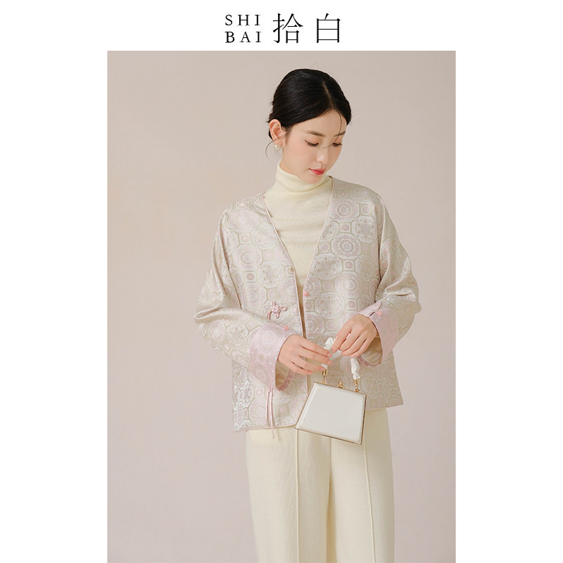 SHIBAI拾白新中式外套初秋新款改良唐装撞色国风女提花盘扣上衣,女装/女士精品,短外套,淘宝优惠券,粉丝福利购,淘宝优惠卷