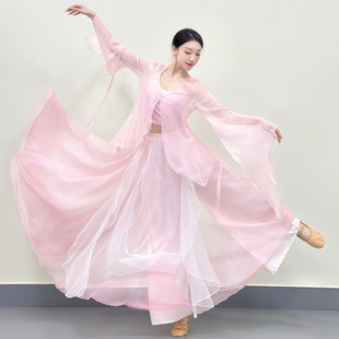 古典舞蹈服渐变纱衣仙气飘逸大摆裙2025新款 民族舞演出服练功服装