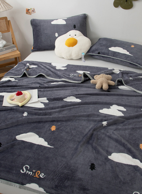 冬季加厚珊瑚绒床单单件牛奶绒毯法兰绒毛毯单人双人加绒被单冬天