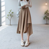 微胖黑色不规则A字半身裙女春秋季 胖mm梨形身材中长裙子 高腰大码