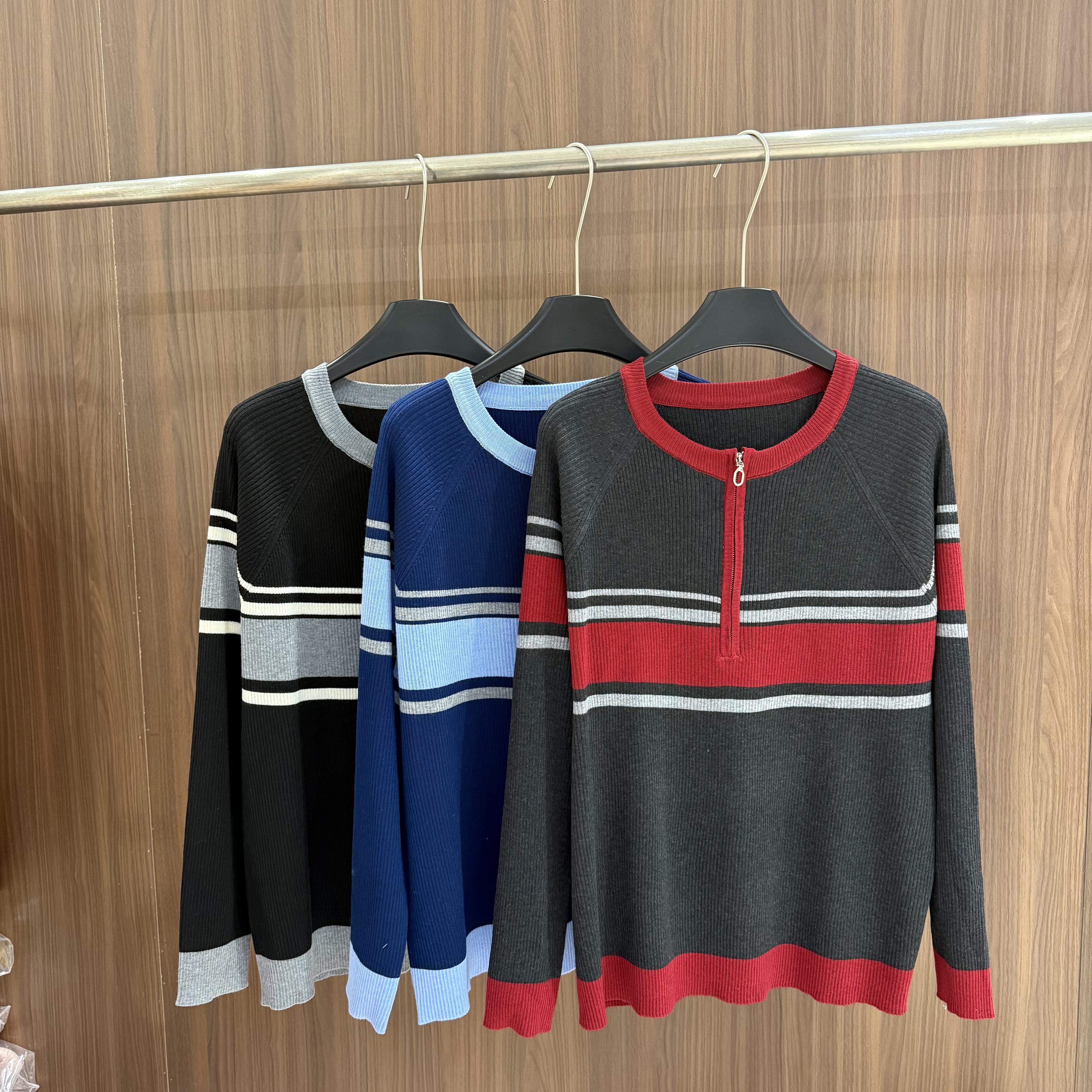 2025新款毛衣女装秋冬韩系复古长袖拼接条纹高级设计感短款针织衫