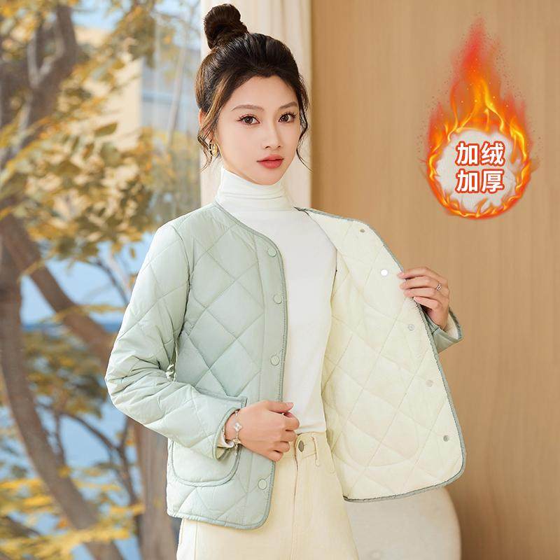 菱格棉服女冬季新款宽松短款