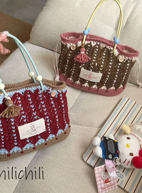 CHILI 原创小众设计手工钩针织创意毛线纯羊毛手提斜挎皮底材料包