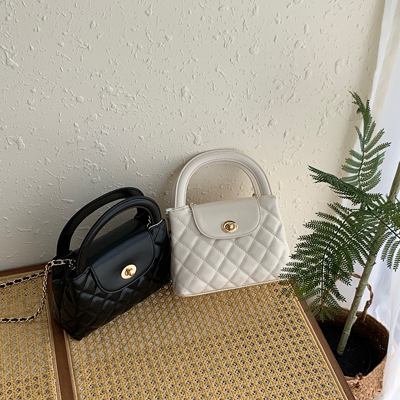 2024韩版简约菱格小香风链条小包时尚斜挎手拎手提百搭单肩斜跨包