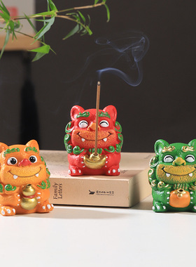 Roogo如果中式醒狮树装饰摆件