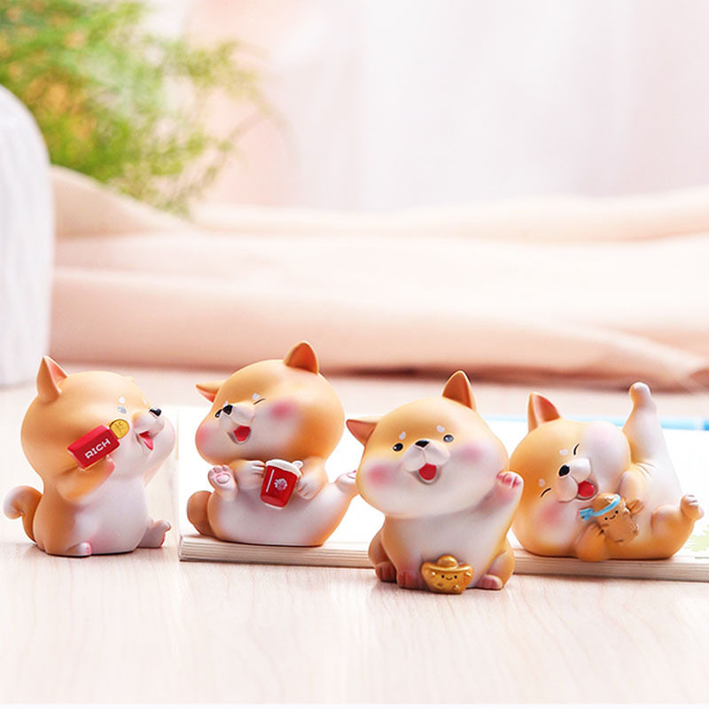 迷你卡通胖柴犬公仔招财创意家居桌面汽车载摆件蛋糕装饰手办小狗