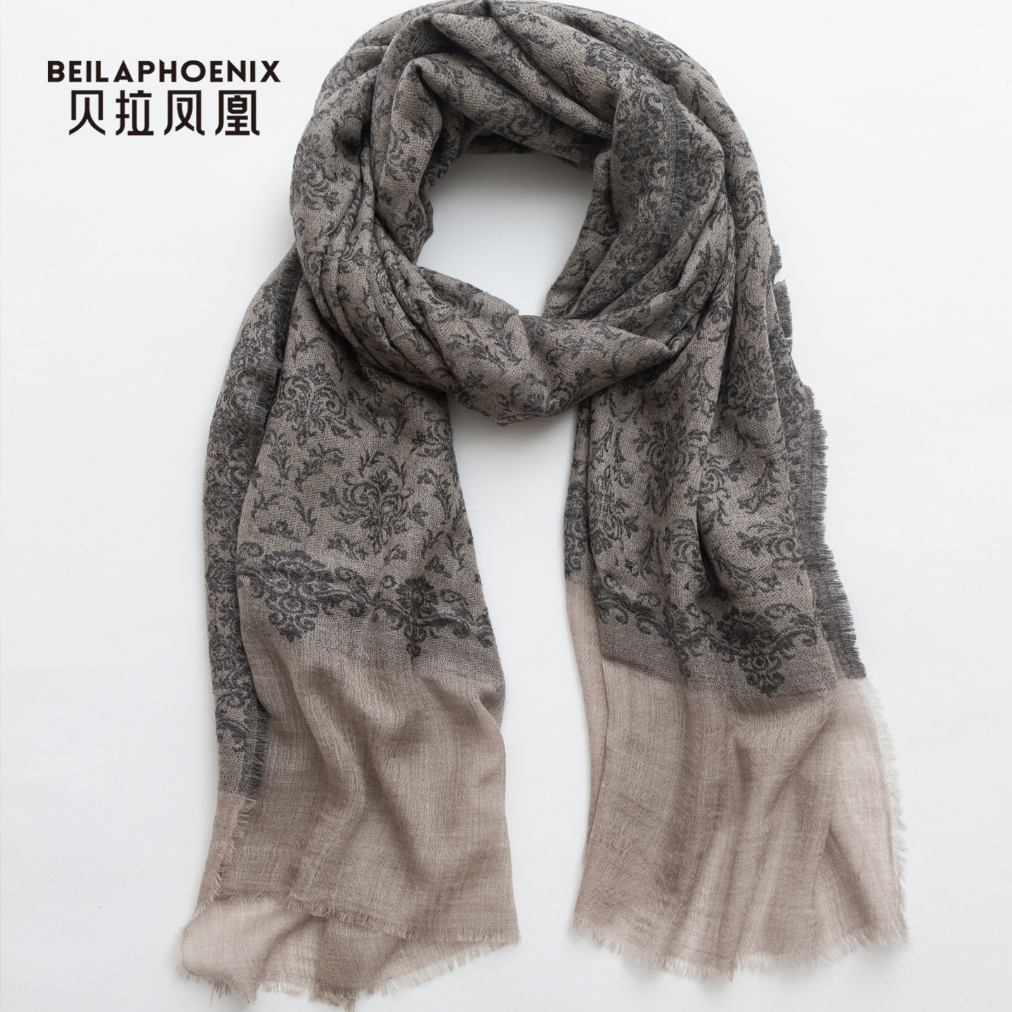 贝拉凤凰新款山羊绒提花围巾女百搭气质长巾披肩柔软舒适高级感