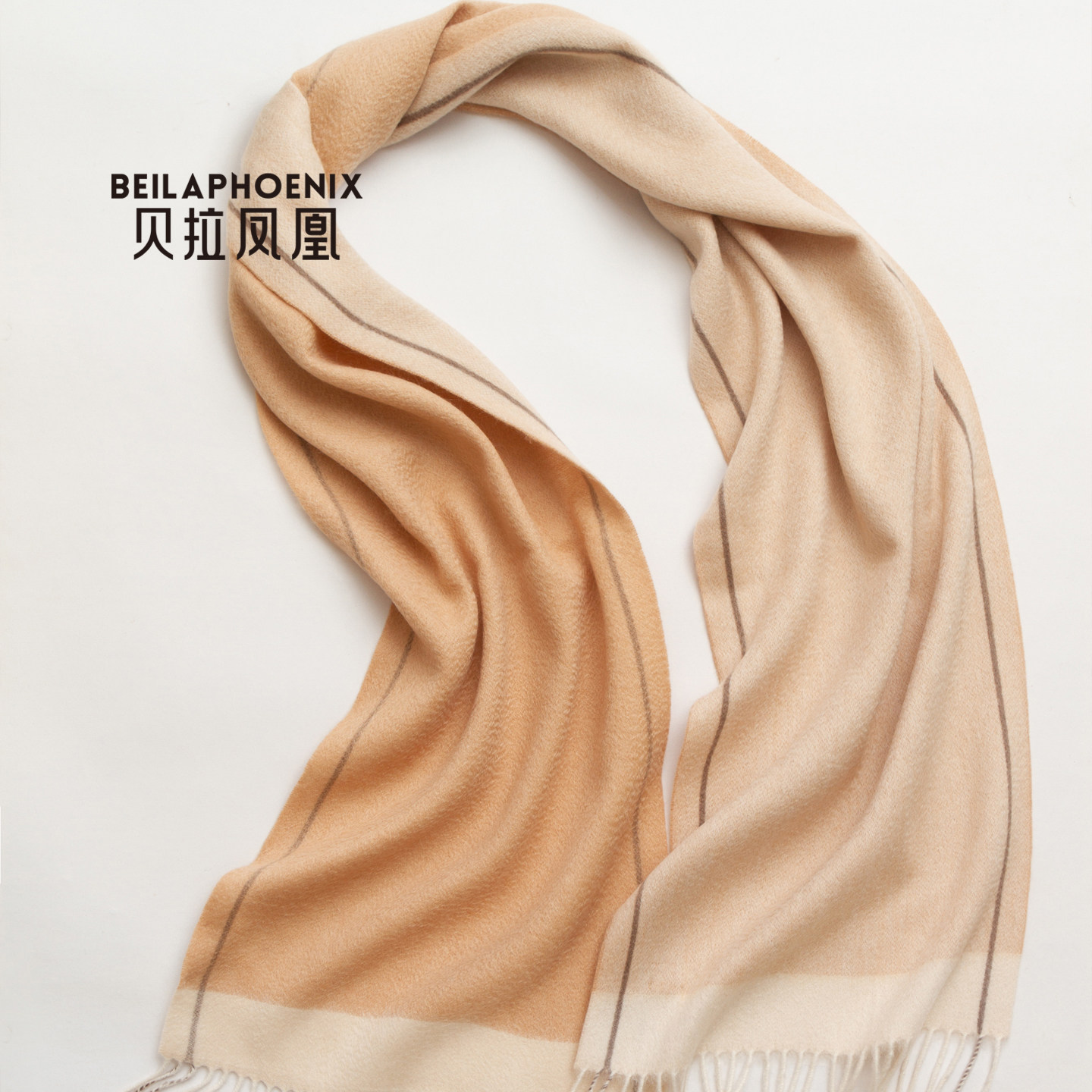 BEILAPHOENIX纯山羊绒围巾女冬季保暖流苏披肩渐变色欧美风